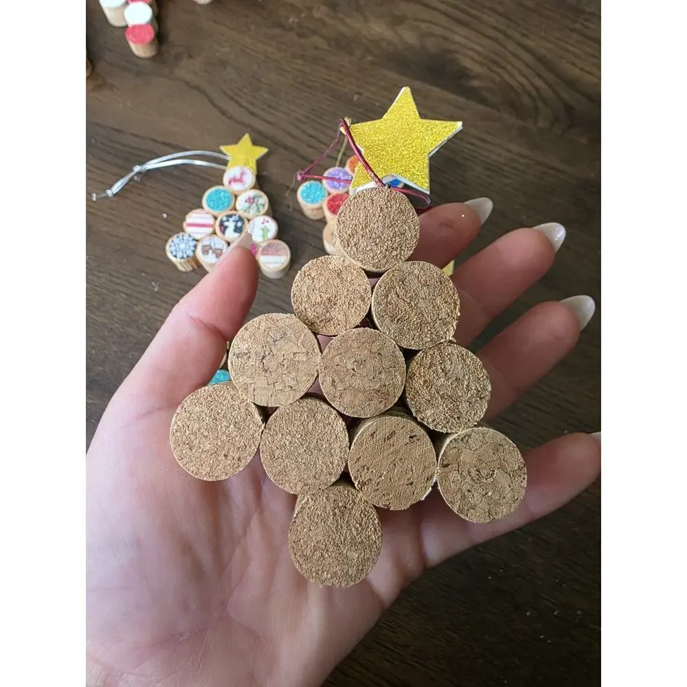 New Christmas Tree Ornaments Wine‎ Cork Set of 5 Handmade
